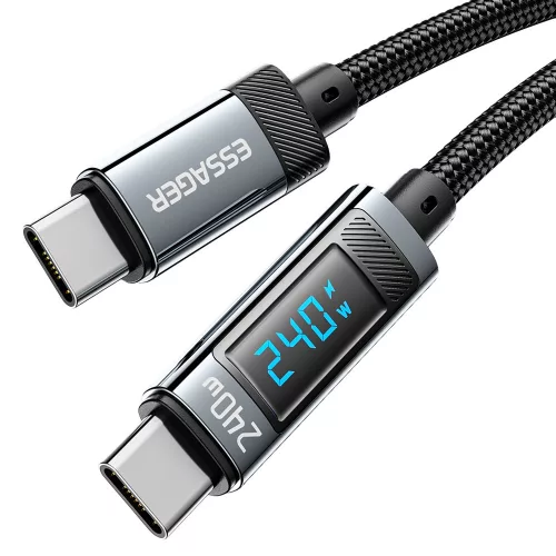 ESSAGER ES-X47 - 2 méter, Type-C - Type-C, USB kábel. Digitális kijelző, 240W töltés, gyöngyvászon borítás