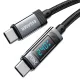 ESSAGER ES-X47 - 2 méter, Type-C - Type-C, USB kábel. Digitális kijelző, 240W töltés, gyöngyvászon borítás