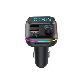   HiGi® - T70 szivargyújtóba dugható FM transzmitter & autós USB-s gyorstöltő: 1x USB Type-C + 1x USB-A