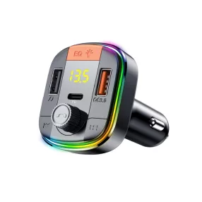   HiGi® - T832 szivargyújtóba dugható FM transzmitter & autós USB-s gyorstöltő: 1x USB Type-C + 1x USB-A
