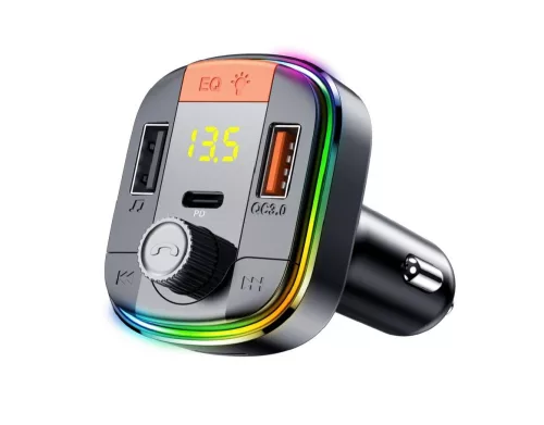 HiGi® - T832 szivargyújtóba dugható FM transzmitter & autós USB-s gyorstöltő: 1x USB Type-C + 1x USB-A