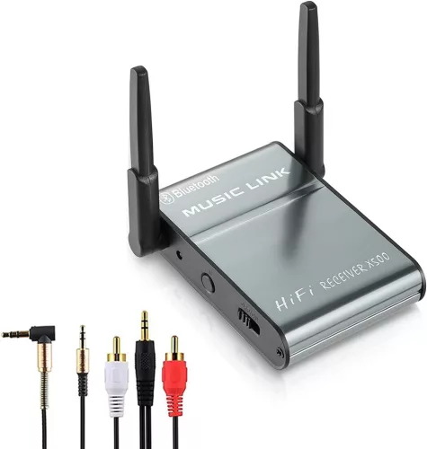 HiGi® X600 - Bluetooth V5.0 fogadó egység, fém házban - 50m hatósugár, Jack 3.5 kimenet, beépített mikrofon, 30 óra akku használat