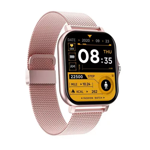 HryFine Y13 Smart Watch - Rózsaszín, fém szíj - 5 nap akku idő, 1.69" HD kijelző, IP67, Bluetooth telefonálás, üzenetek, health monitor