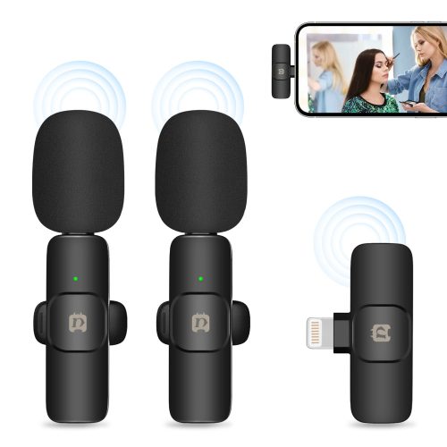 PULUZ PU3150B vezeték nélküli Lavalier zajcsökkentő mikrofonok és vevő (2x mikrofon + 1x vevő) iPhone / iPad készülékhez - fekete