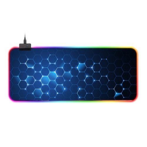Vízálló RGB világítós egérpad - 14 féle fényhatással, méret: 800 x 300 x 4 mm (méhsejt)