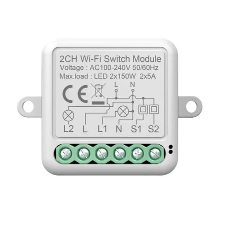 RSH® SB02 WiFi -2 csatornás SMART kapcsoló - Applikációs irányítás, időzítés, hang utasítás. Amazon Echo, Google Home és IFTTT integrálhatóság
