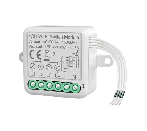 RSH® SB04 WiFi - 4 csatornás SMART kapcsoló - Applikációs irányítás, időzítés, hang utasítás. Amazon Echo, Google Home és IFTTT integrálhatóság