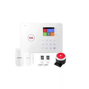   RSH® SK03 Smart Home biztonsági riasztó központ APP vezérléssel - GSM + WiFi kapcsolat, akku, 2db érzékelő, távirányító, 433Mhz
