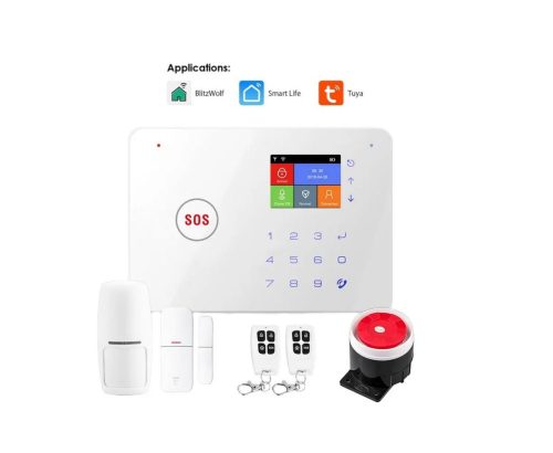 RSH® SK03 Smart Home biztonsági riasztó központ APP vezérléssel - GSM + WiFi kapcsolat, akku, 2db érzékelő, távirányító, 433Mhz