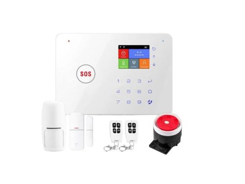 RSH® SK03 Smart Home biztonsági riasztó központ APP vezérléssel - GSM + WiFi kapcsolat, akku, 2db érzékelő, távirányító, 433Mhz