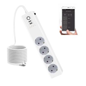   RSH® WT012-EU - SMART okos elosztó: 4x külön vezérelhető aljzat + 2x USB töltő. Túlfeszültség ellen védett, Applikációs irányítás