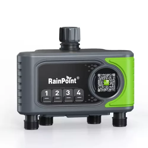RainPoint® HTV405FRF - 4 zónás kerti csapra szerelhető öntözőszelep - 250m hatótáv, átfolyás mérés, App irányítás