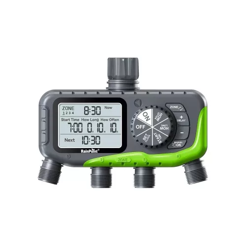 RainPoint® ITV447 - 4 zónás kerti csapra szerelhető öntöző vezérlő - 1 hetes, napi 3 locsolási ciklus beállítási időzítés