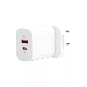   Veger W002 - 3in1 fali töltő - 1x vezeték nélküli (QI), 1x PD (20W) 1x USB-stöltő (18W) - PD3.0 / PPS / QC3.0 protokollok támogatása