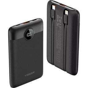   Veger C11 power bank - 10000mAh - beépített kábelek, LED töltésjelző, 3x gyorstöltő kimenet  (22,5 Watt)