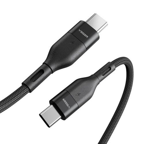 Veger CC01 - 60W USB Type-C - USB Type-C kábel - 120 cm, 60W töltés, gyöngyvászon borítás - fekete