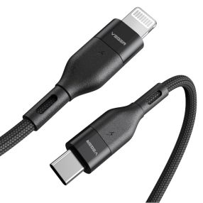   Veger CL01 - 3A USB Type-C - Apple Lightning kábel - 120 cm, 3A töltés, gyöngyvászon borítás - fekete