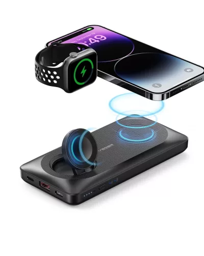 Veger MagMulti - Dupla mágneses vezeték nélküli töltős Power Bank: 10000 mAh, 4 eszköz egyidejű töltése, kompakt méret és súly - fekete