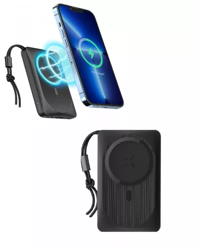 Veger MagOn - Mágneses vezeték nélküli töltős Power Bank: 10000mAh, 3 eszköz egyidejű töltése, kompakt méret és súly - fekete