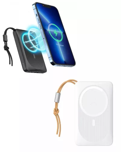 Veger MagOn - Mágneses vezeték nélküli töltős Power Bank: 10000mAh, 3 eszköz egyidejű töltése, kompakt méret és súly - fehér