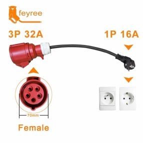   1 fázisból 3 fázisba konvertáló kábel, elektromos autó töltéséhez - 1 fázis 1x16A (3,7Kw) fali aljzat 3x32A (22Kw) átalakító