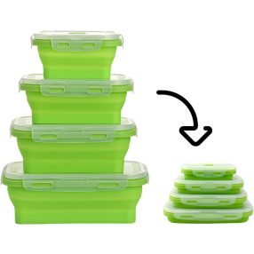  Összecsukható, BPA mentes szilikon élelmiszertároló doboz készlet - 4db-os, összecsukható - Zöld