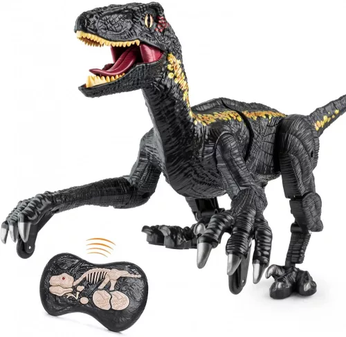 Távirányítós dinoszaurusz - fény és hangeffekt, demo mód, 30cm hossz, hosszú játékidő - fekete