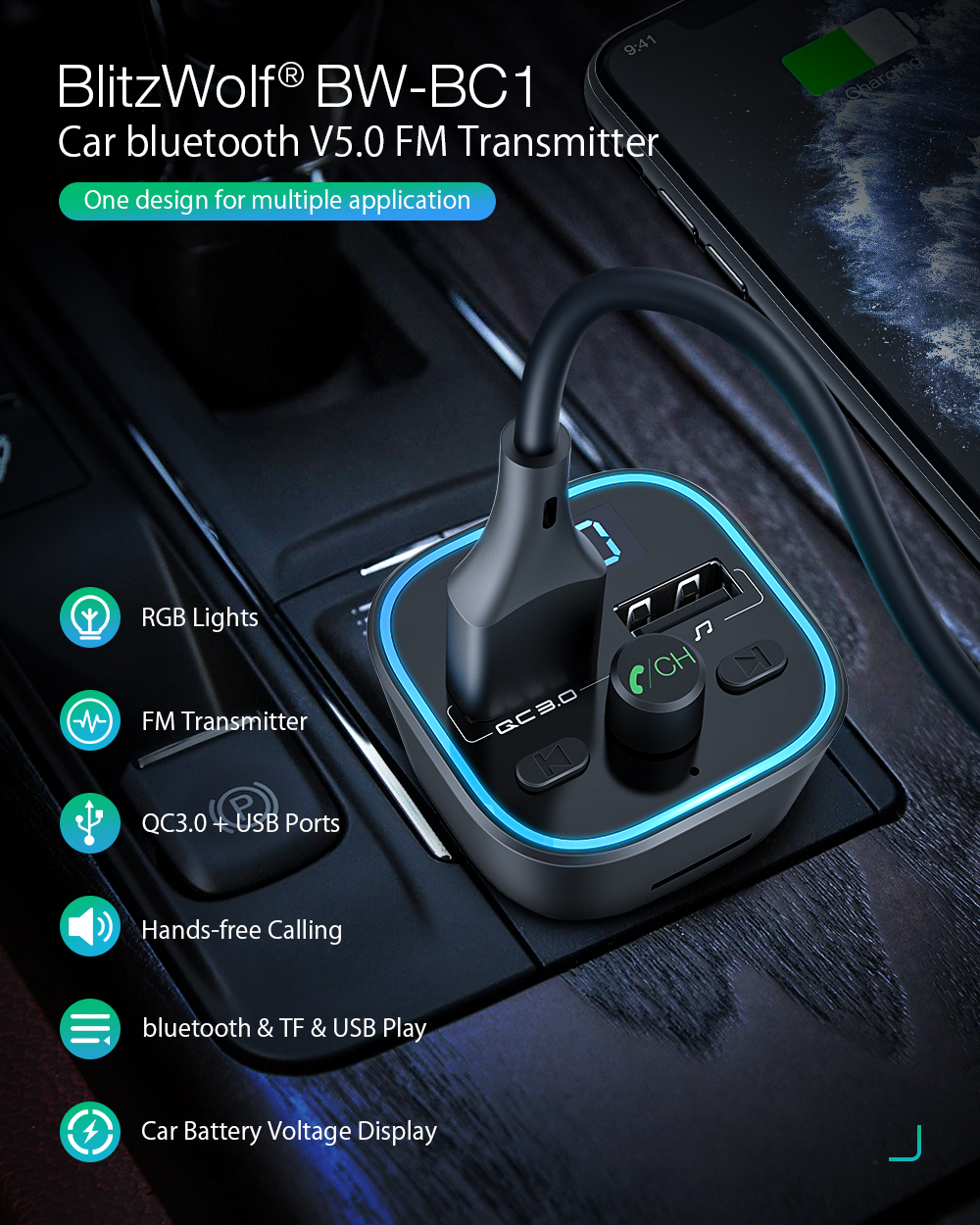 Blitzwolf BW-BD1 autós FM transzmitter