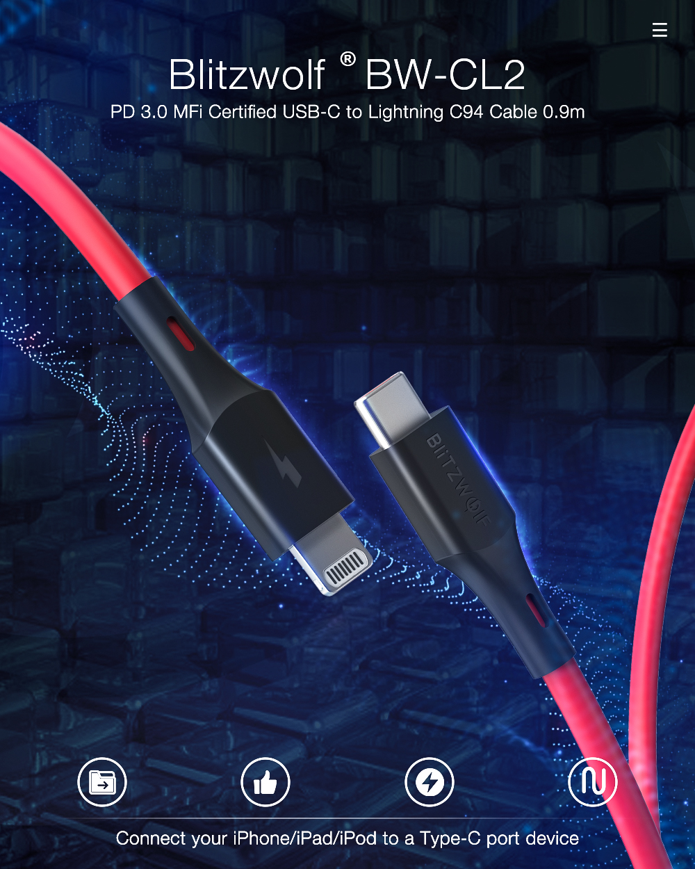 Blitzwolf BW-CL2 - Lightning -PD charge