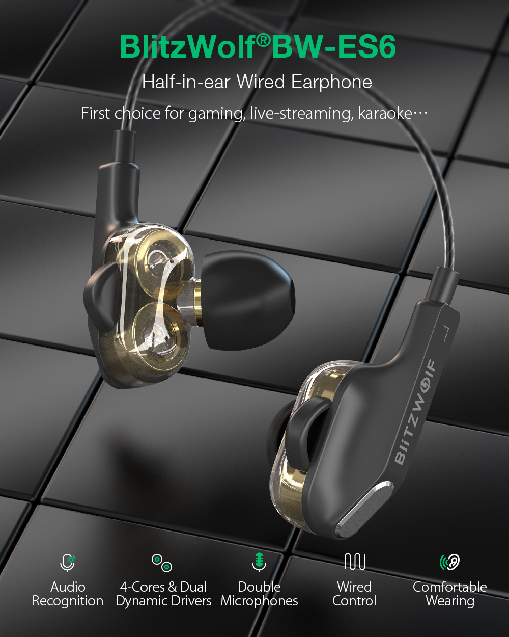 Blitzwolf BW-ES6 vezetékes headset