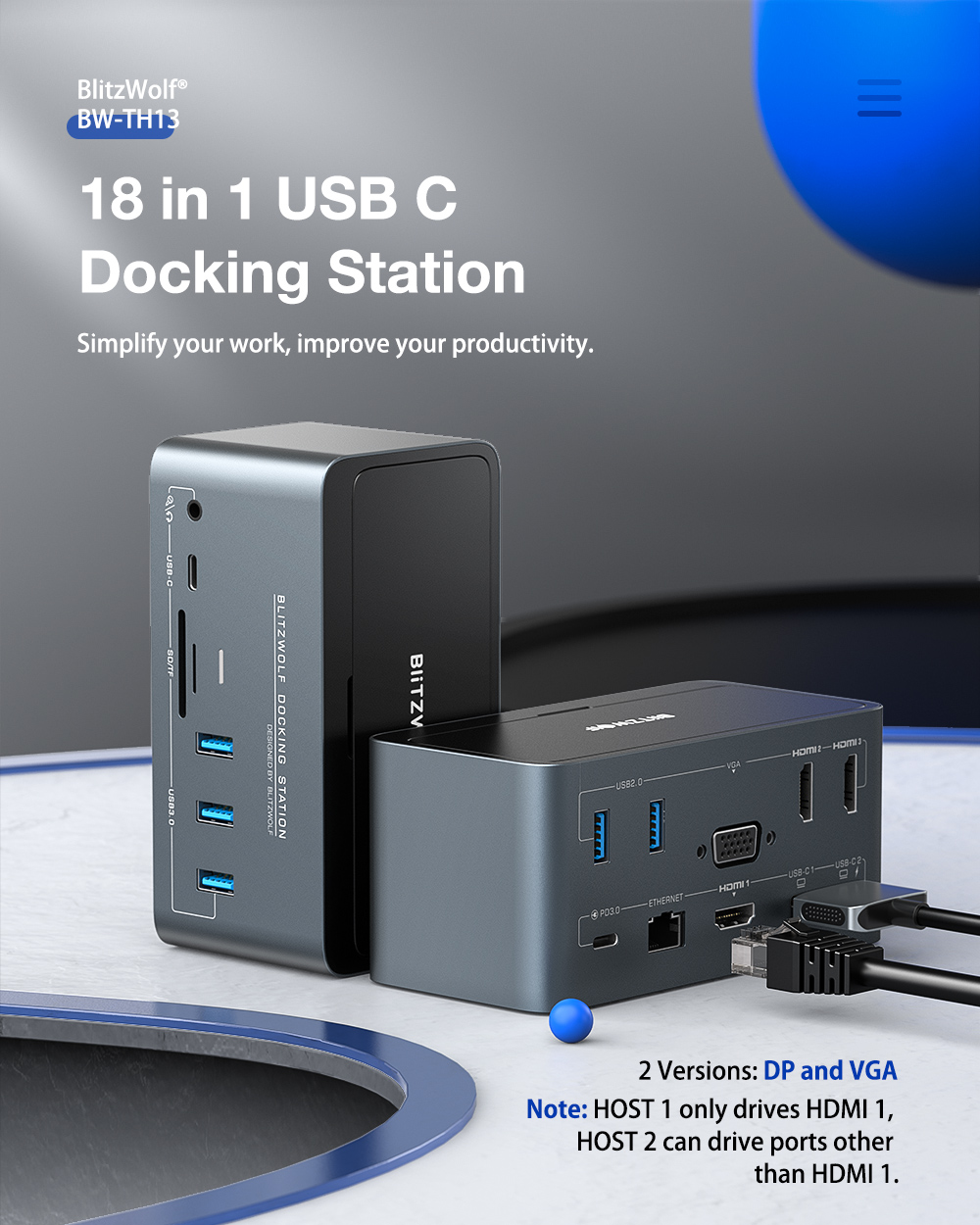 Blitzwolf BW-TH13 docking station, USB HUB